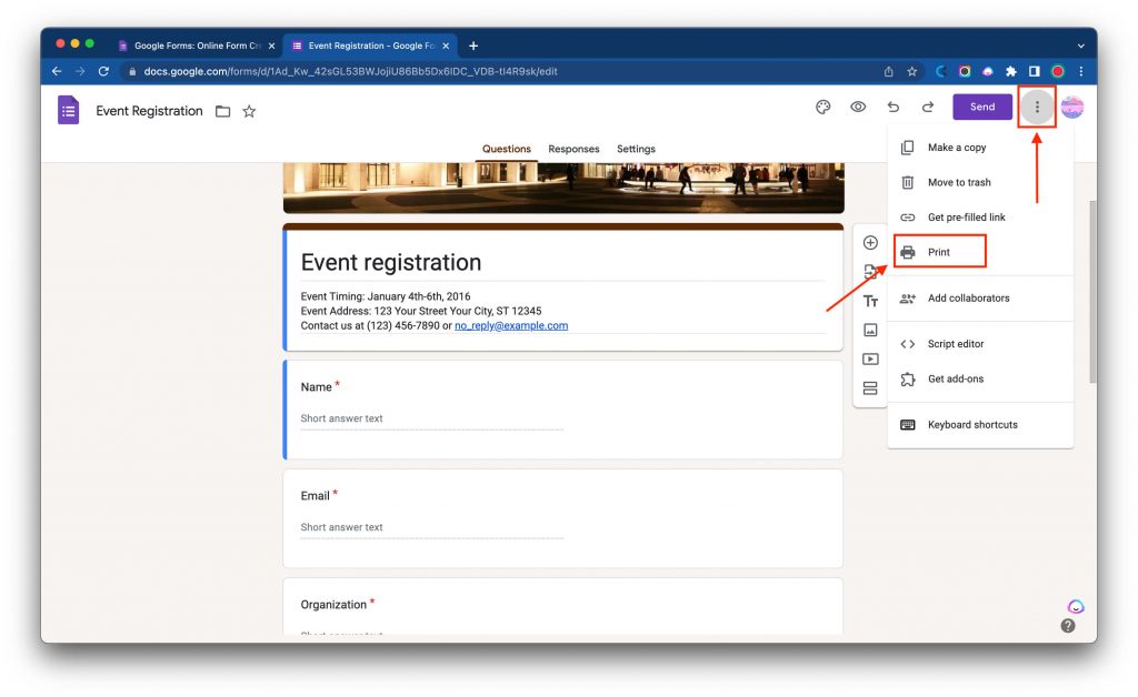 Google Forms Print option