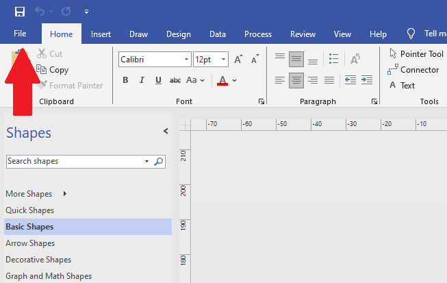  Visio file and navigating to the File menu