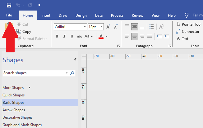 Click "File" menu in Visio