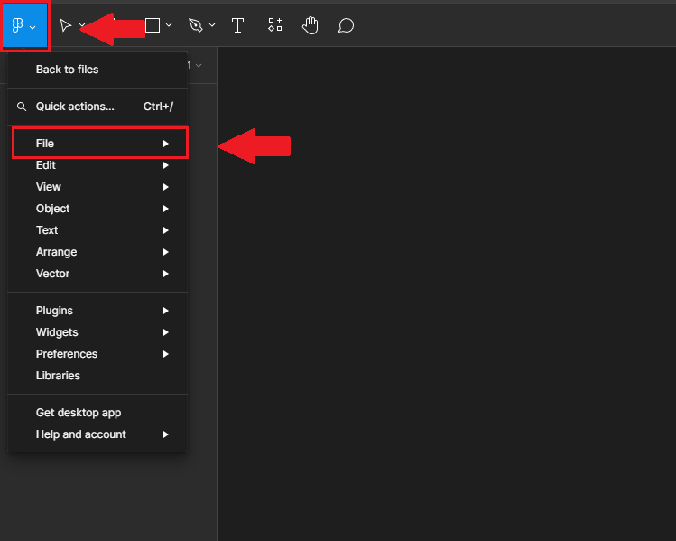 Figma icon to the top left and click File.