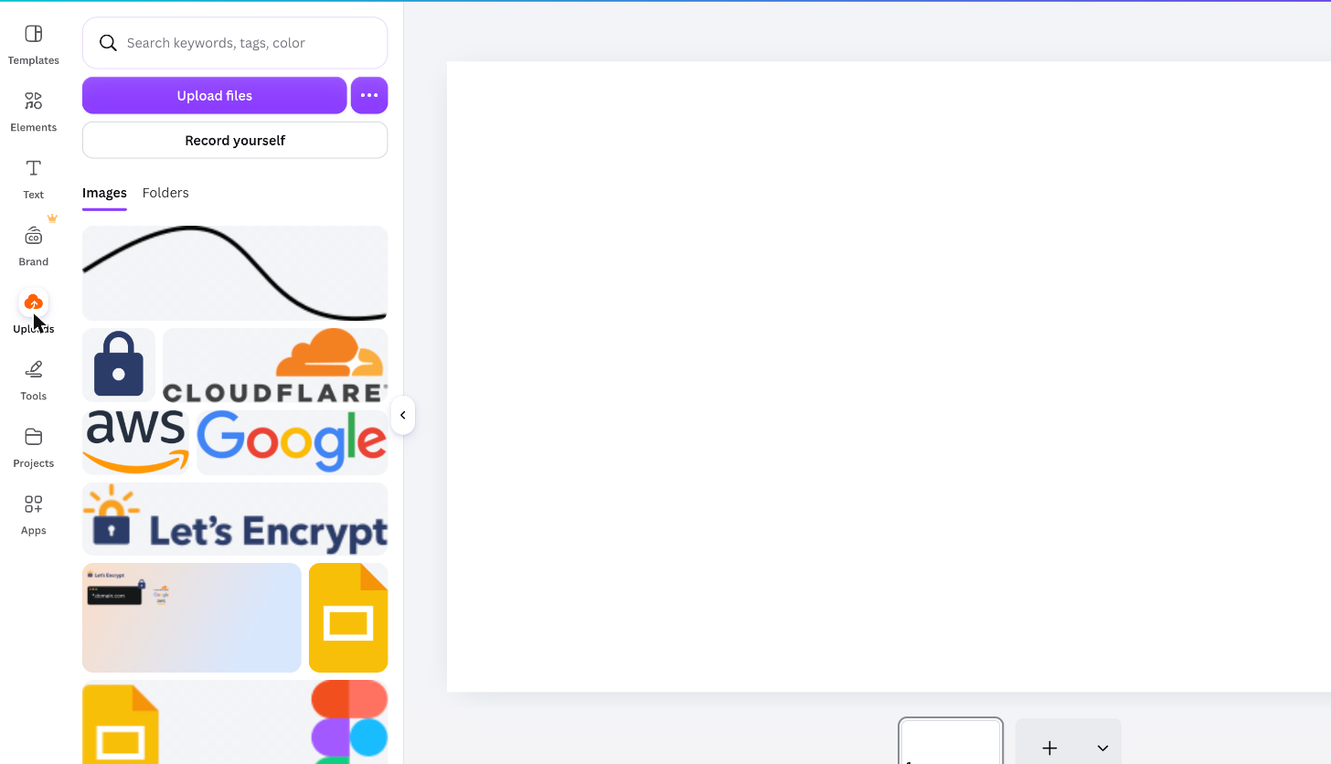 Uploads panel in Canva with the Upload files button