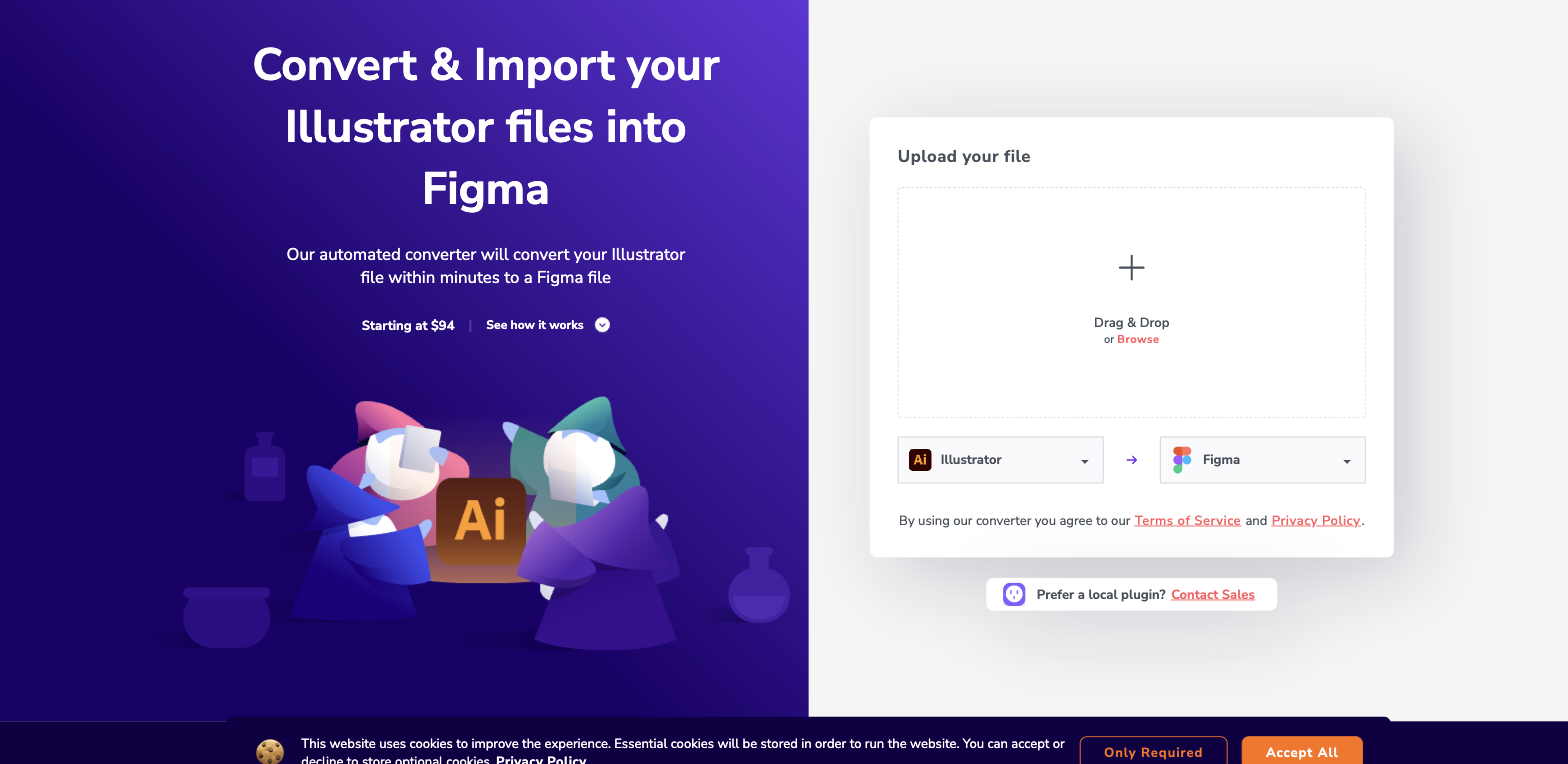 Magicul converter uploading an AI file to convert Illustrator to Figma